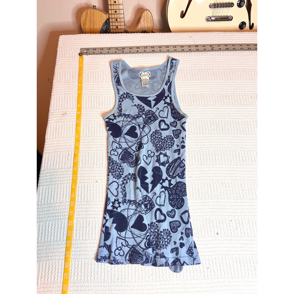 Next Era Girls Blue Ribbed Tank Top Heart Graphic Print Y2K Size XL